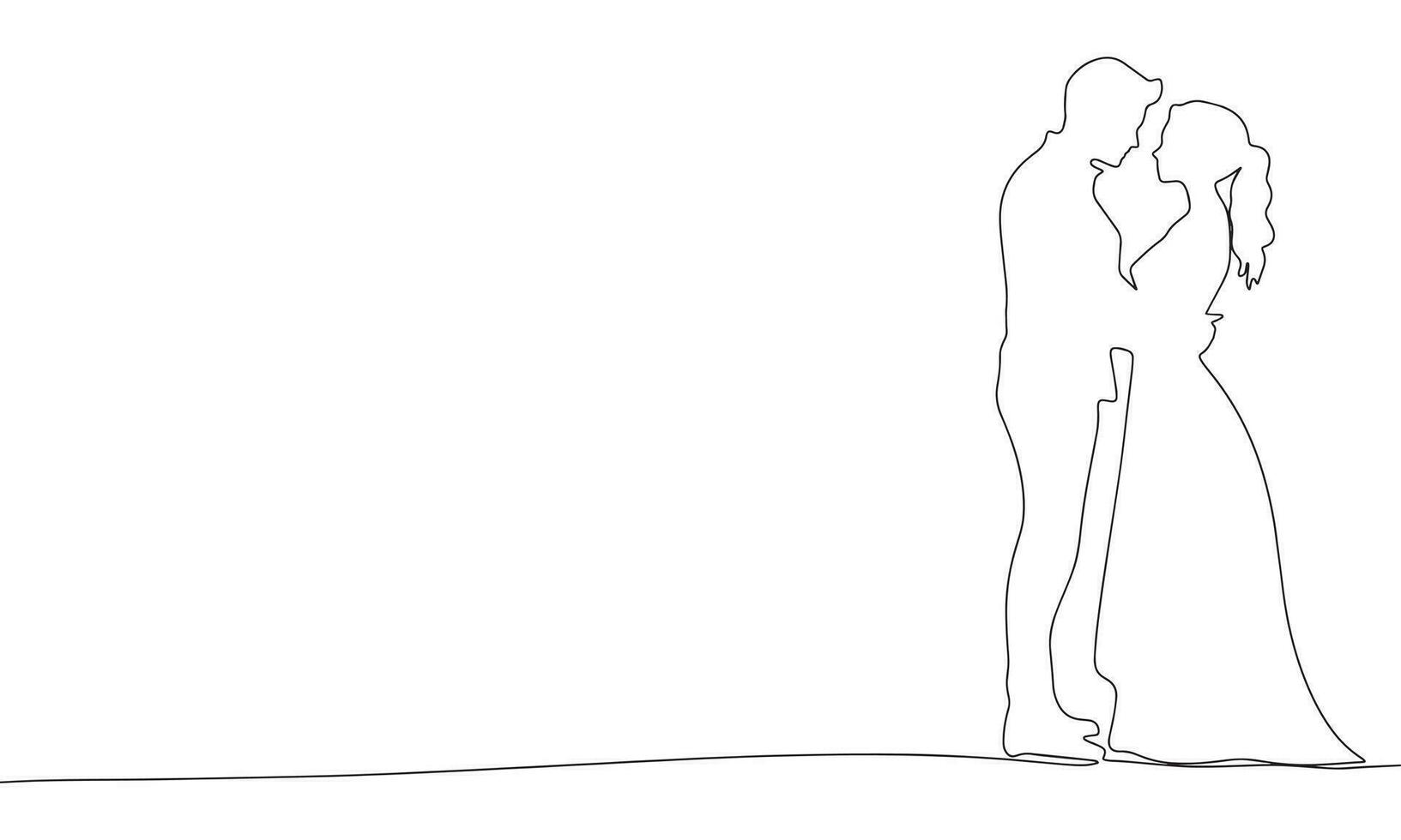 bacio coppia uno linea continuo. uomo e donna mano disegnato schema. appena sposato coppia linea arte. vettore illustrazione.