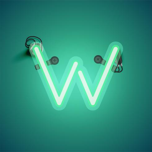 Carattere al neon realistico verde con fili e console da un fontset, illustrazione vettoriale