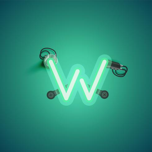 Carattere al neon realistico verde con fili e console da un fontset, illustrazione vettoriale