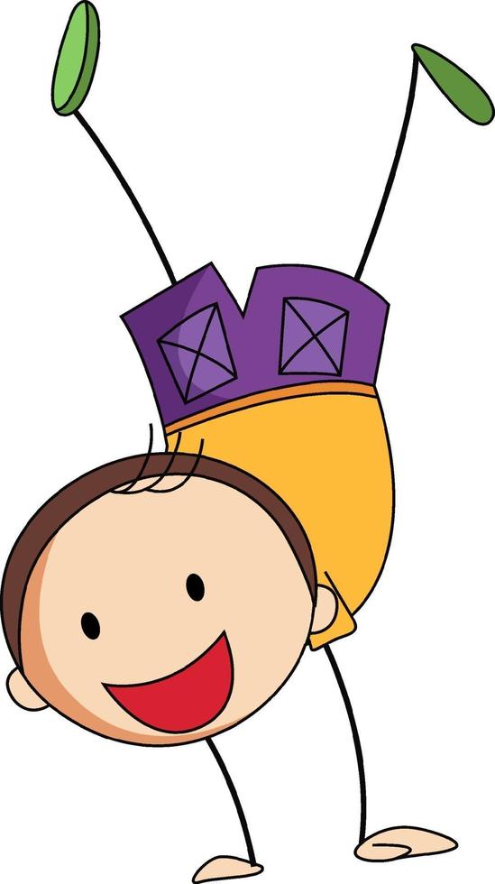 un bambino scarabocchio che esegue un personaggio dei cartoni animati di break dance isolato vettore