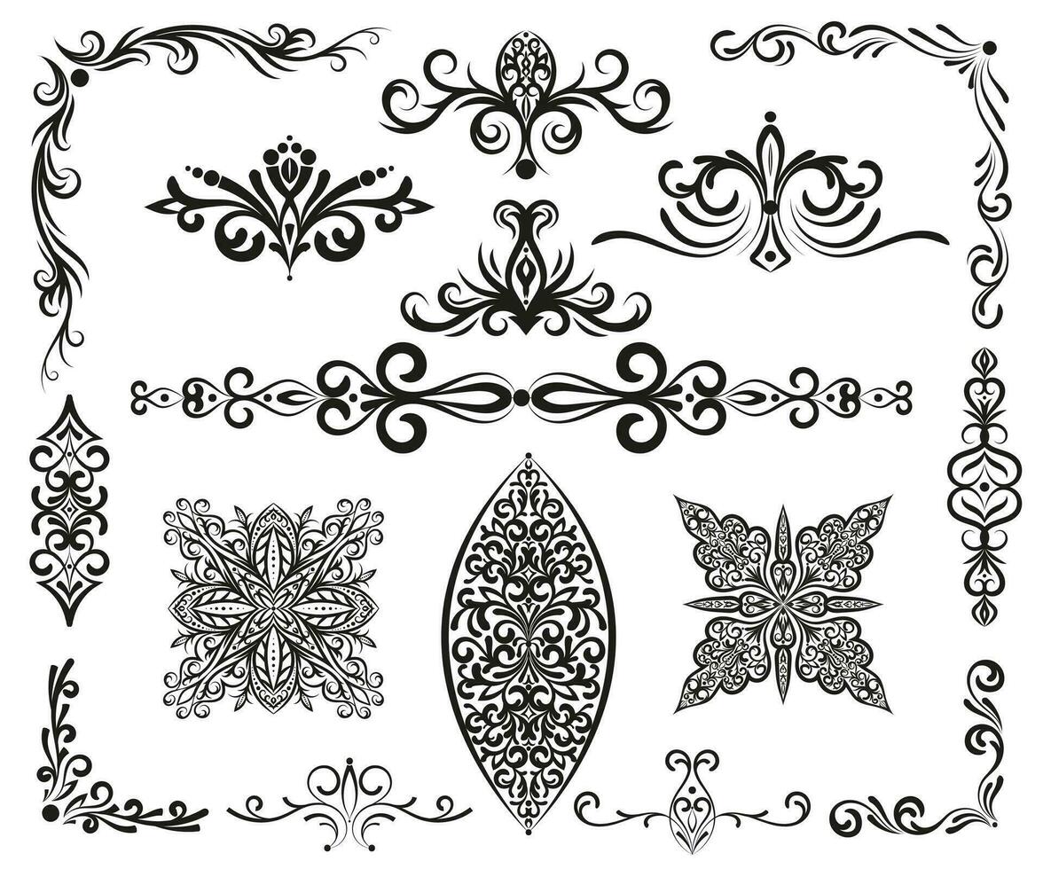 impostato di ornamenti - pergamene e decorativo design elementi. orientale ornamenti nel Turco, ottomano, orientale stile per stampa, decorazione, invito. vettore