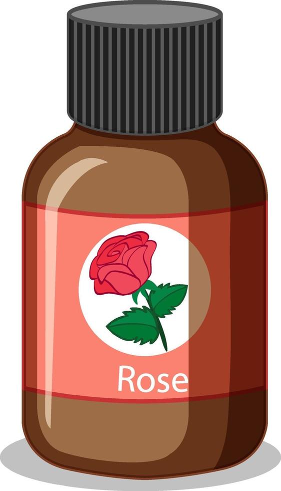 bottiglia di olio essenziale di rosa isolata vettore