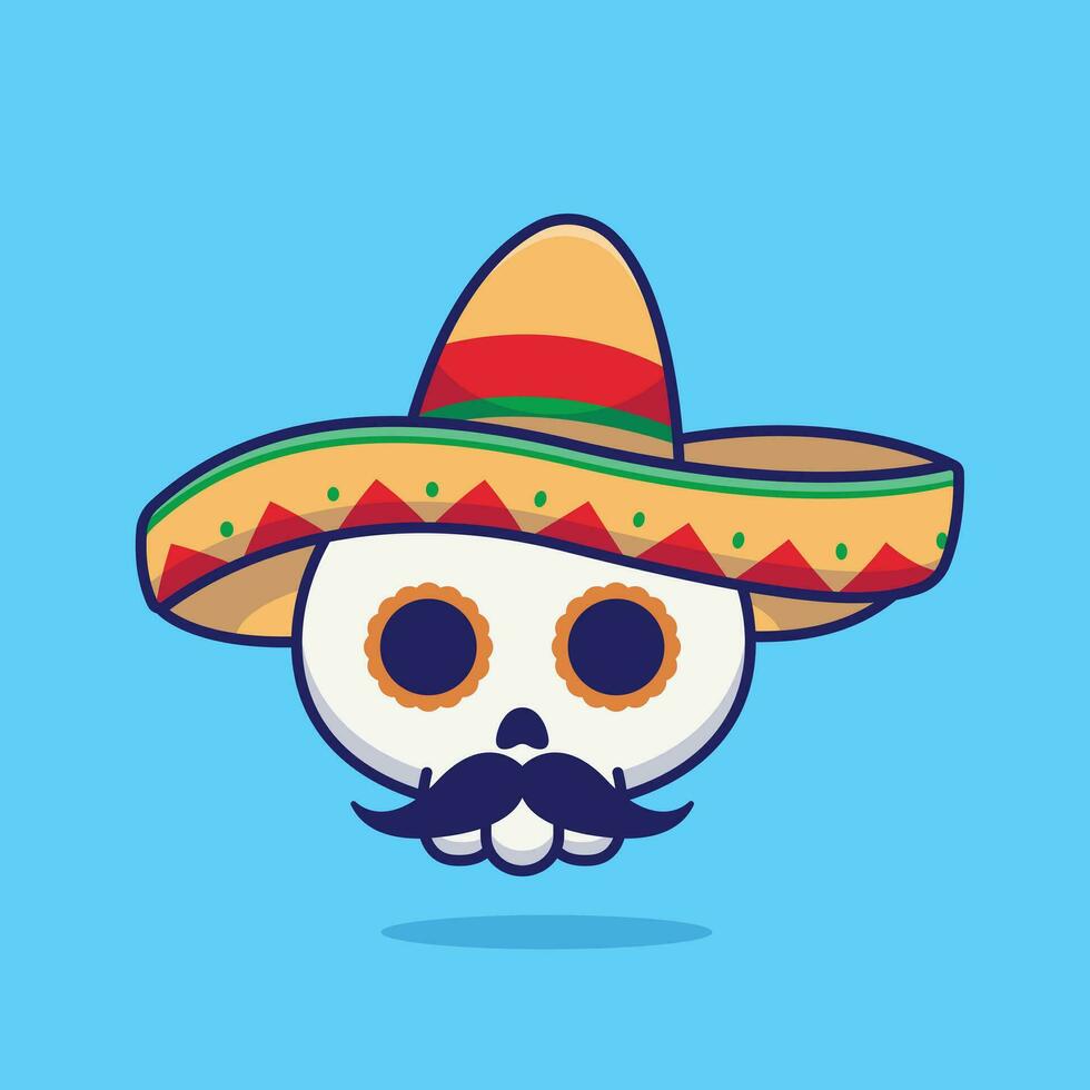 carino Calavera zucchero cranio messicano cappello cartone animato vettore illustrazione giorno di il morto concetto icona isolato