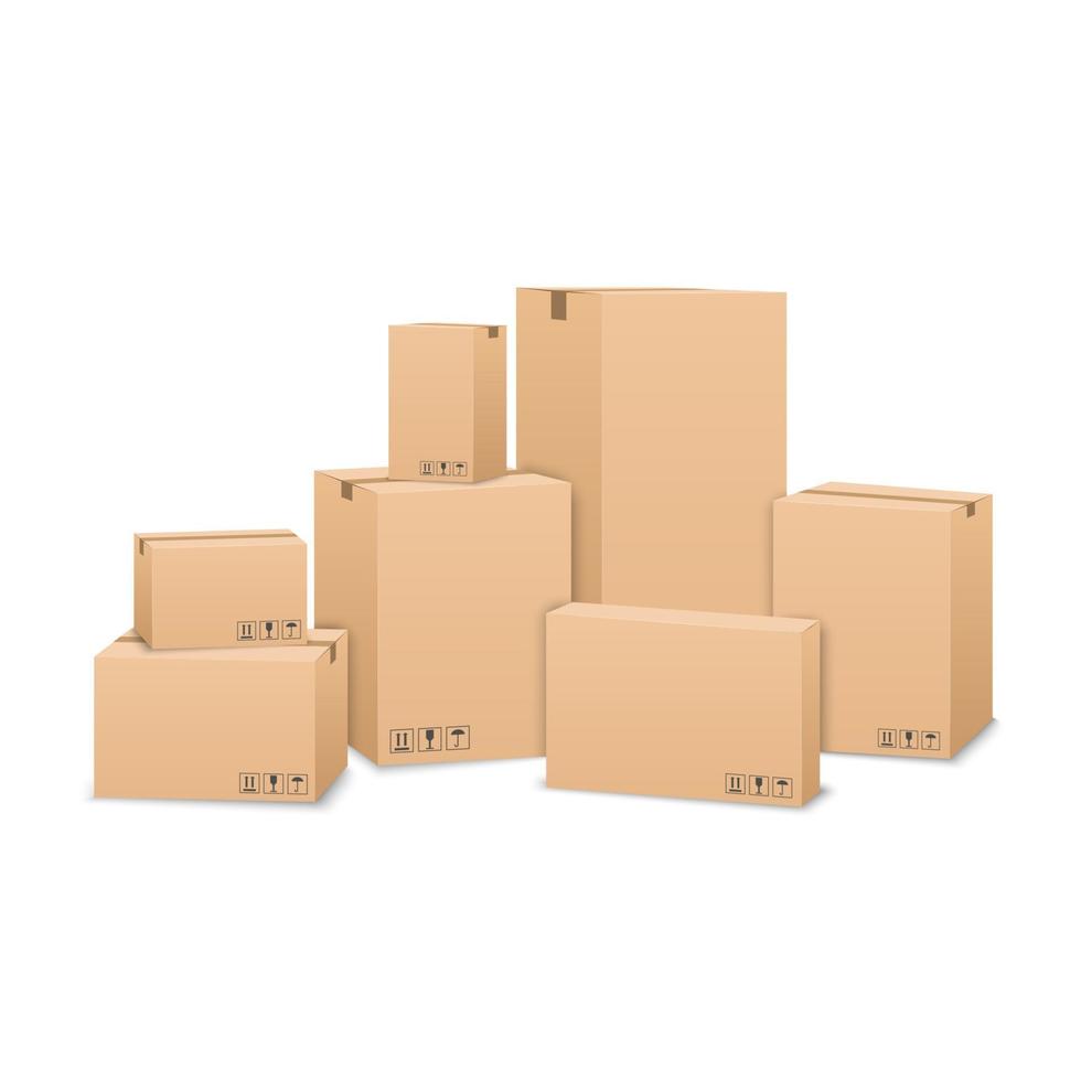 scatole di cartone isolate su uno sfondo bianco, illustrazione vettoriale