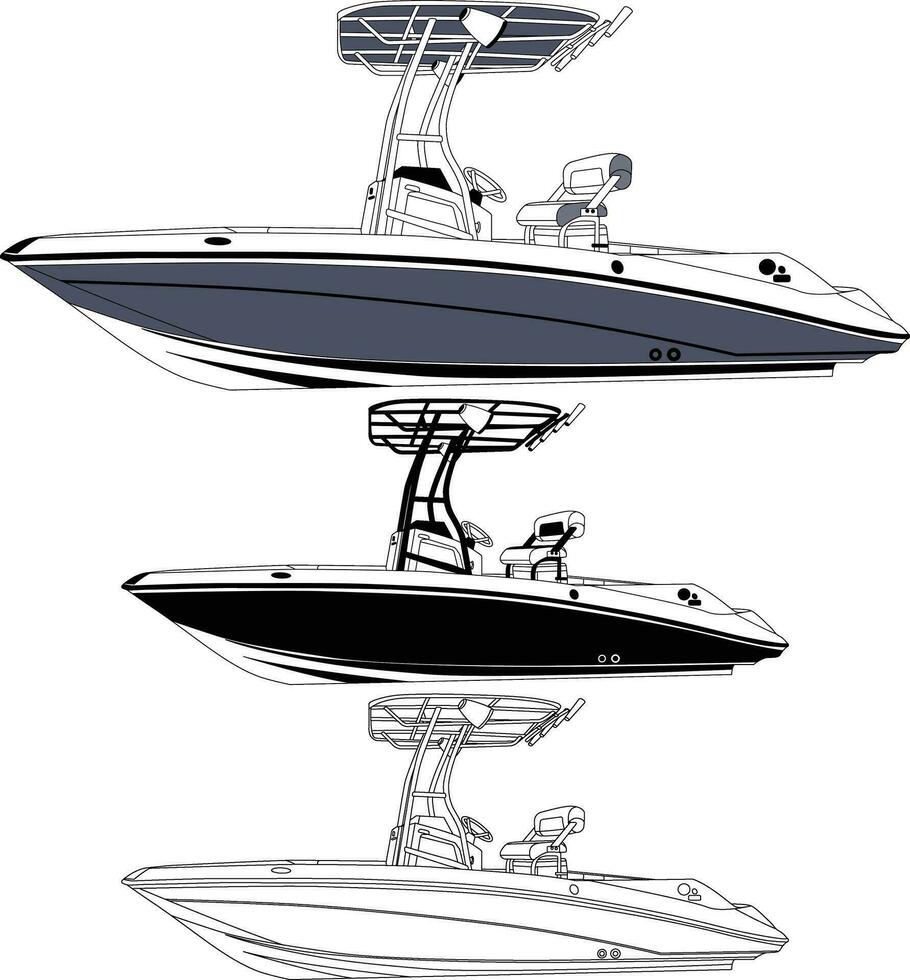barca vettore, pesca barca vettore, il motore barca vettore linea arte illustrazione