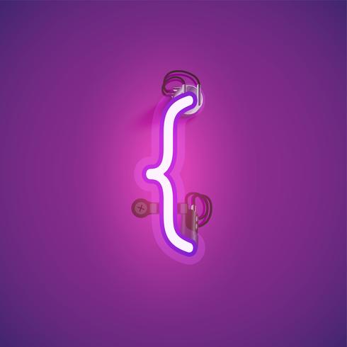 Carattere al neon realistico rosa con fili e console da un fontset, illustrazione vettoriale