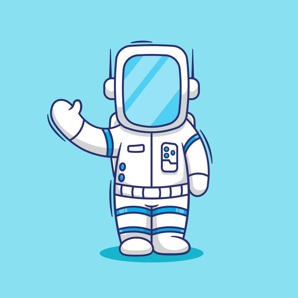 gratuito design agitando astronauta cartone animato vettore illustrazione icona portafortuna logo. futuristico tecnologia personaggio concetto