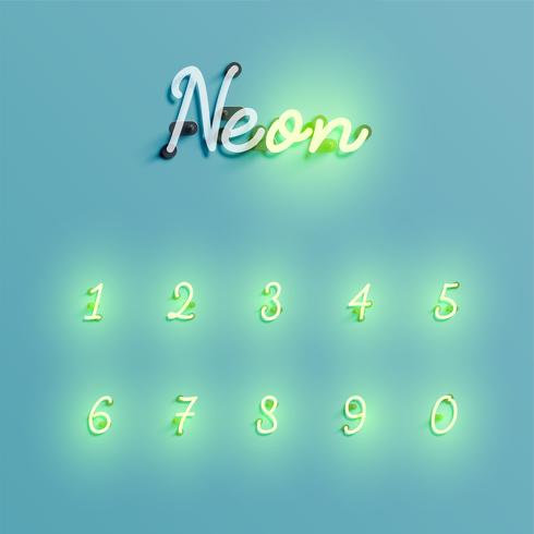 Set di caratteri al neon realistico, illustrazione vettoriale