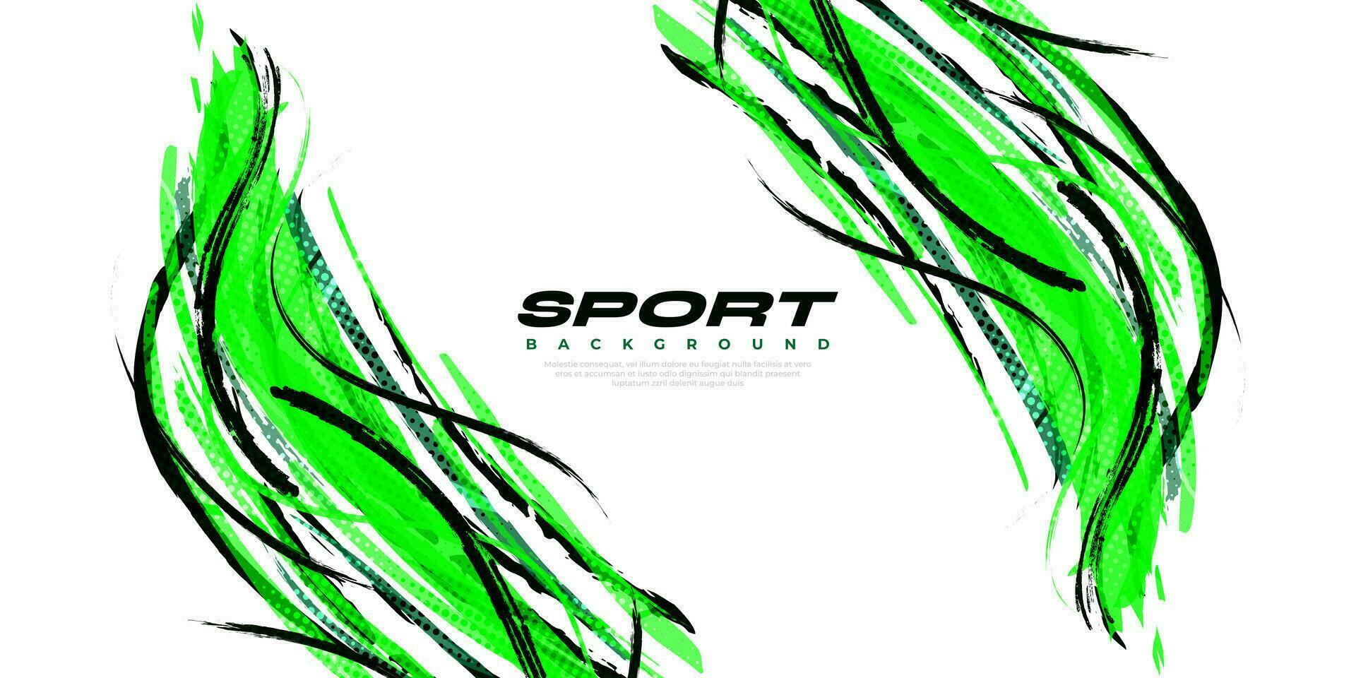 astratto nero e verde spazzola sfondo con sportivo stile e mezzitoni effetto. spazzola ictus illustrazione per striscione, manifesto, o gli sport sfondo vettore