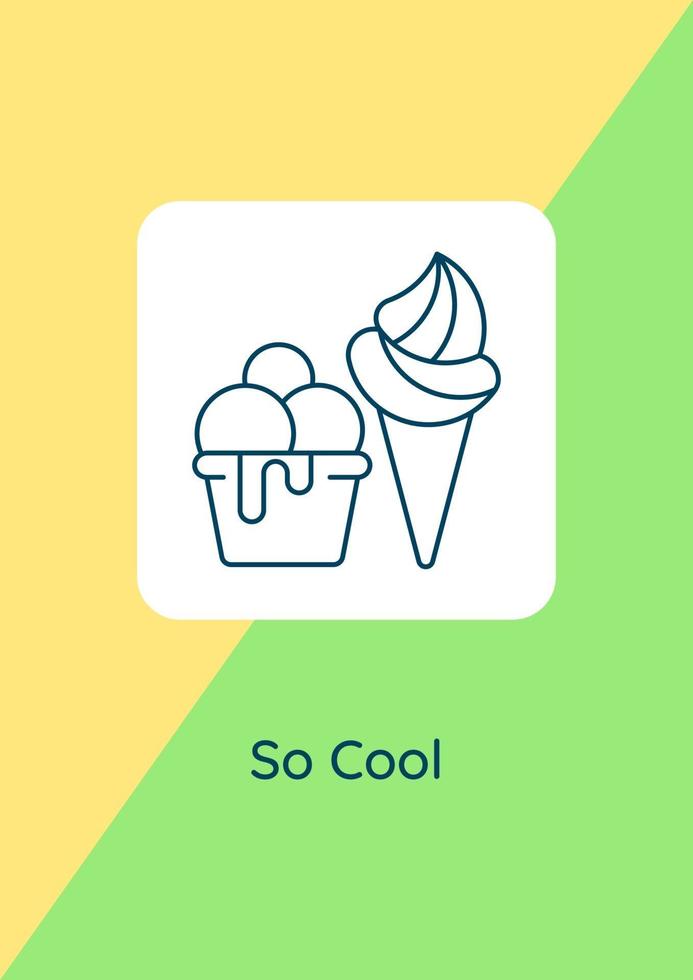 Cartolina del piacere di mangiare un gelato con icona del glifo lineare vettore