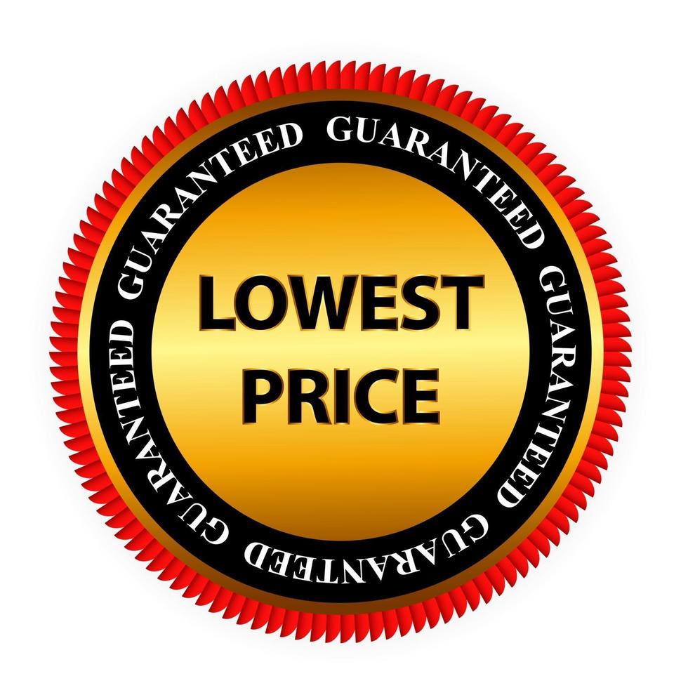 illustrazione di vettore del modello del segno dell'etichetta dell'oro di garanzia del prezzo più basso