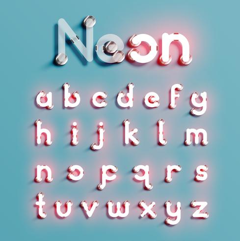 Set di caratteri al neon realistico, illustrazione vettoriale