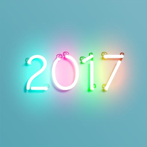 Segno brillante al neon 2017, illustrazione vettoriale