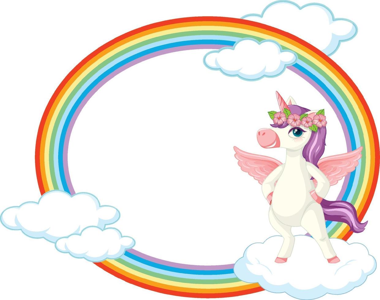 cornice arcobaleno con simpatico personaggio dei cartoni animati di unicorno vettore