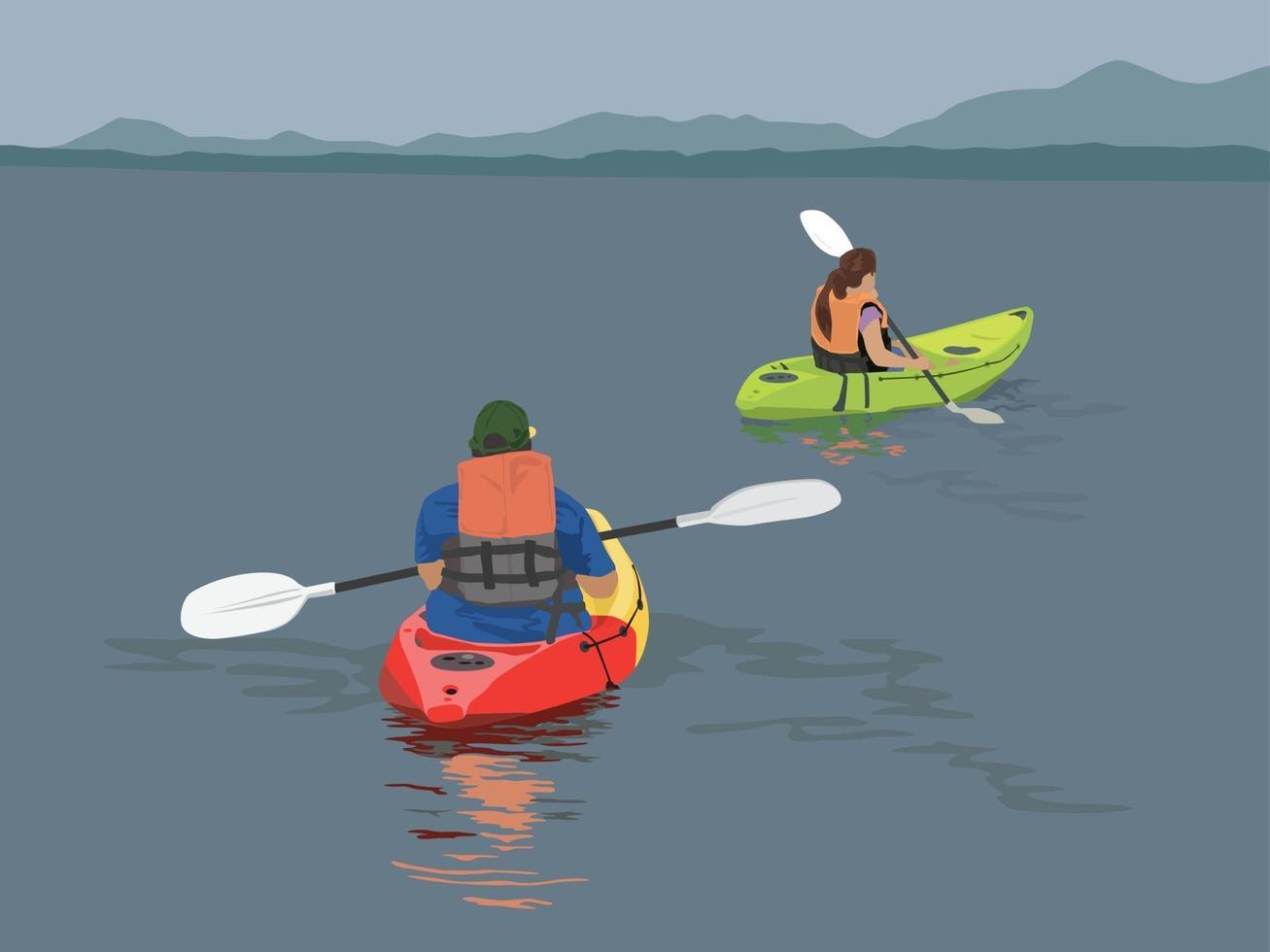 avventura in kayak sul vettore grafico illustrazione