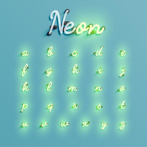 Set di caratteri al neon realistico, illustrazione vettoriale