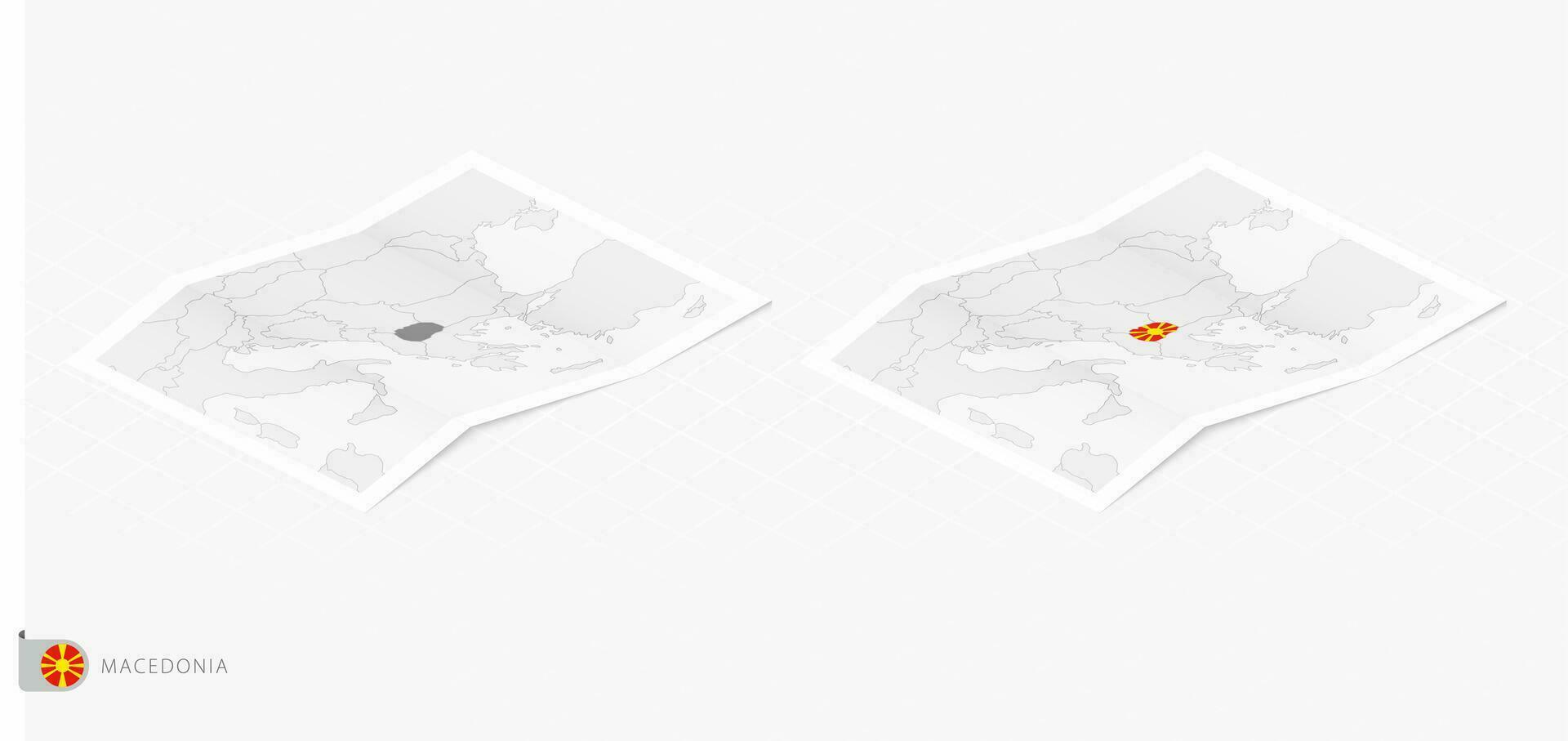 impostato di Due realistico carta geografica di macedonia con ombra. il bandiera e carta geografica di macedonia nel isometrico stile. vettore