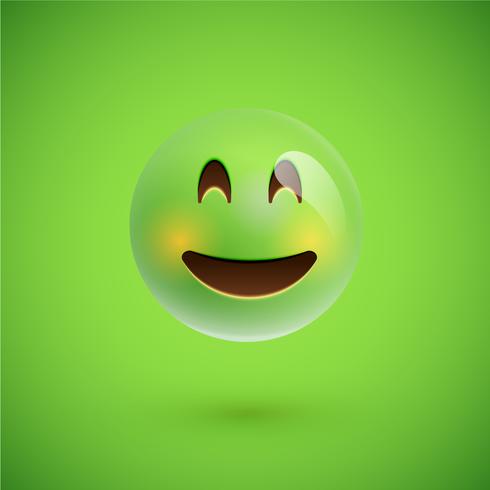 Emoticon realistico verde faccia sorridente, illustrazione vettoriale