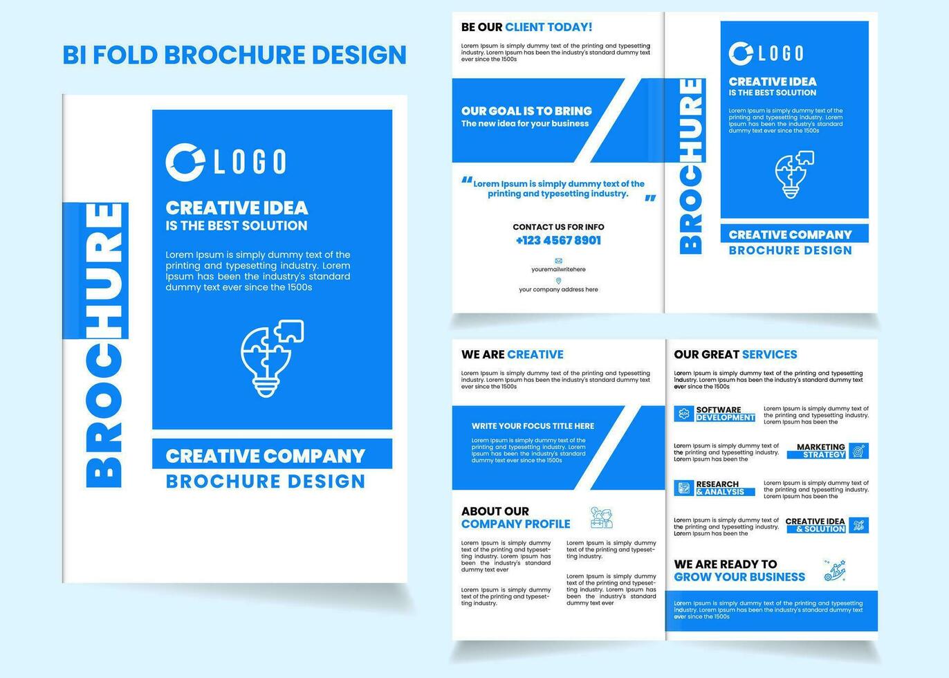 Bi-fold creativo azienda opuscolo design modello vettore