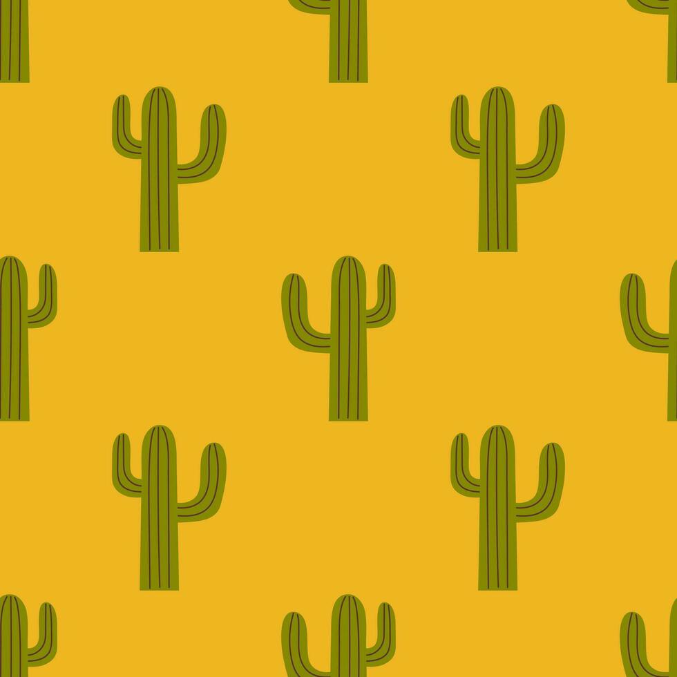vettore occidentale senza soluzione di continuità modello. verde cactus su giallo sfondo. selvaggio ovest modello con cactus. deserto pianta.