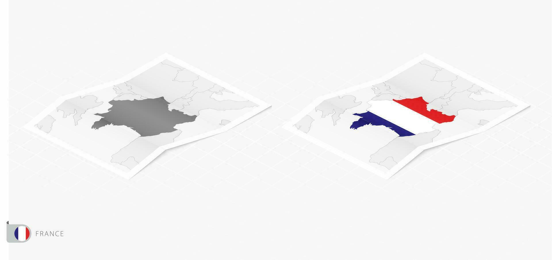 impostato di Due realistico carta geografica di Francia con ombra. il bandiera e carta geografica di Francia nel isometrico stile. vettore