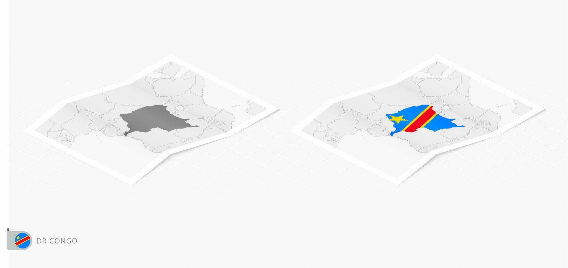 impostato di Due realistico carta geografica di dr congo con ombra. il bandiera e carta geografica di dr congo nel isometrico stile. vettore