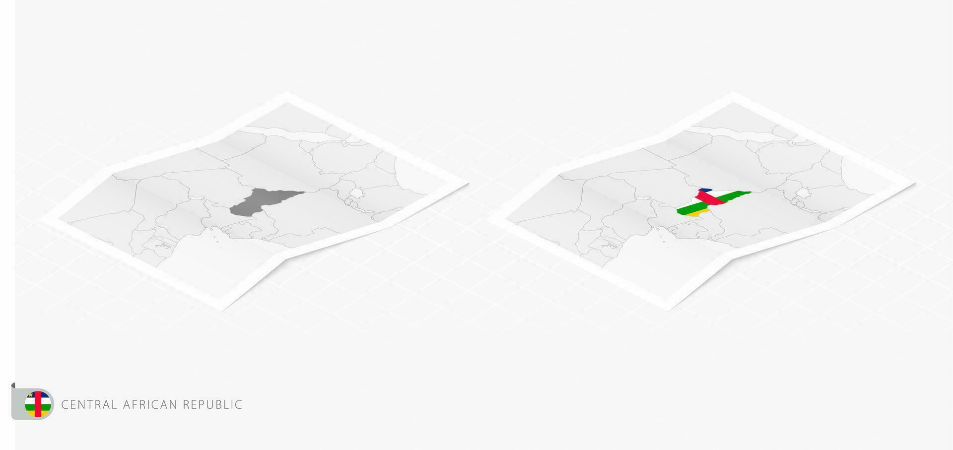 impostato di Due realistico carta geografica di centrale africano repubblica con ombra. il bandiera e carta geografica di centrale africano repubblica nel isometrico stile. vettore