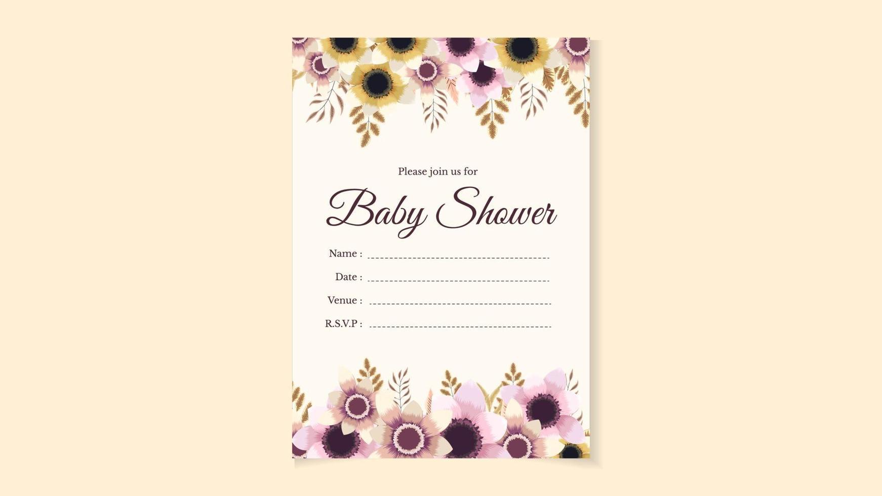 baby shower party invito carta sfondo floreale fiore carino modificabile vettore