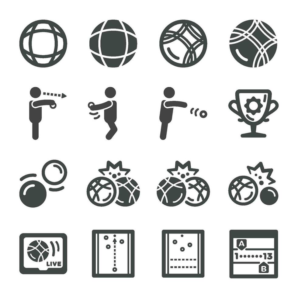 bocce icona insieme, vettore e illustrazione