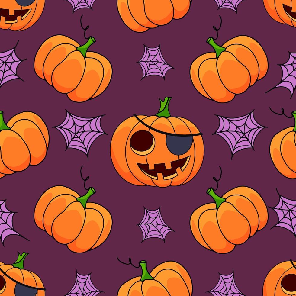 modello senza cuciture della zucca di halloween su sfondo viola vettore