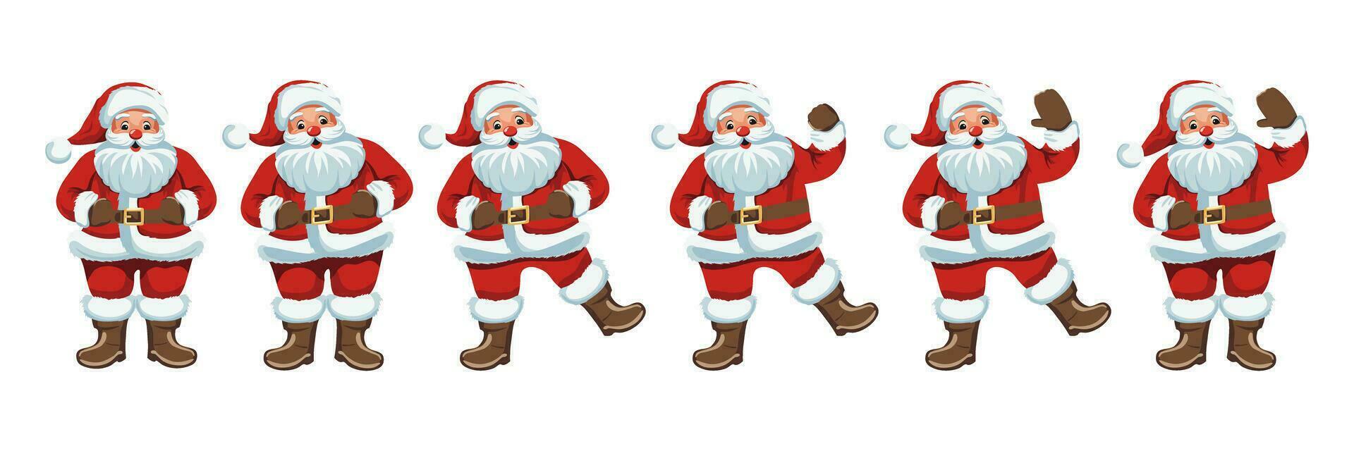 impostato di cartone animato Santa Claus nel diverso pose. Natale e nuovo anno personaggio design. isolato Santa Claus design nel piatto stile. vettore illustrazione.