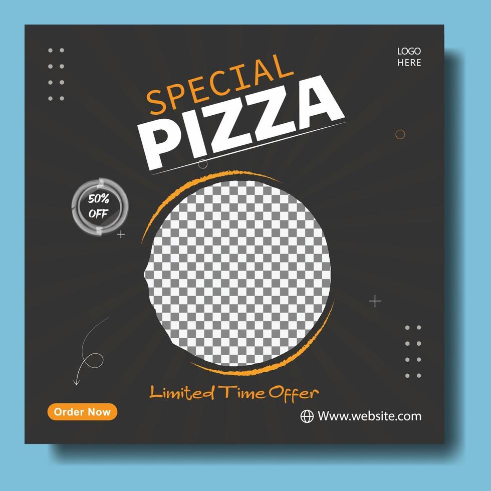 menu di cibo e deliziosa pizza modello di banner di social media vettore
