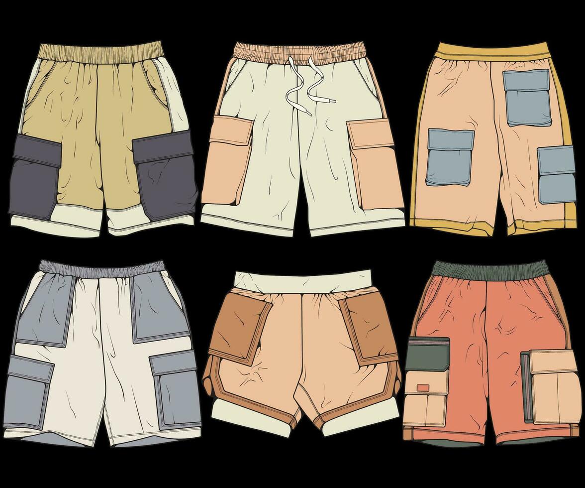 moderno corto pantaloni colorazione disegno vettore, moderno corto pantaloni nel un' schizzo stile, formazione modello vettore, vettore illustrazione.