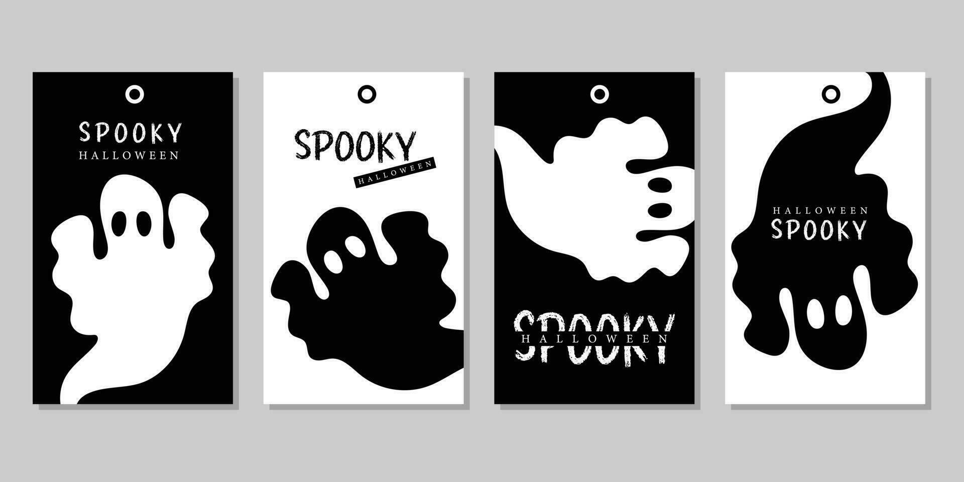 Halloween regalo tag con fantasma su nero e bianca sfondo. vettore