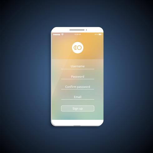 Superficie dell&#39;interfaccia utente semplice e colorata per smartphone - schermata di login, illustrazione vettoriale