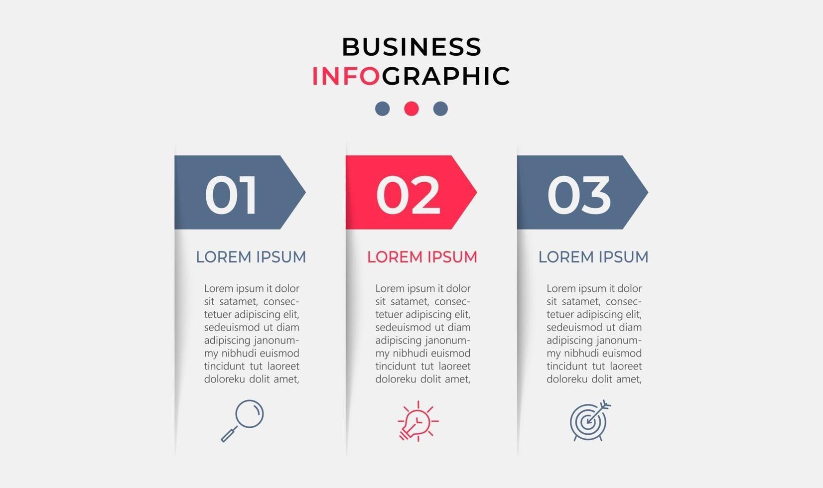 modello di progettazione infografica con icone e 3 opzioni o passaggi vettore