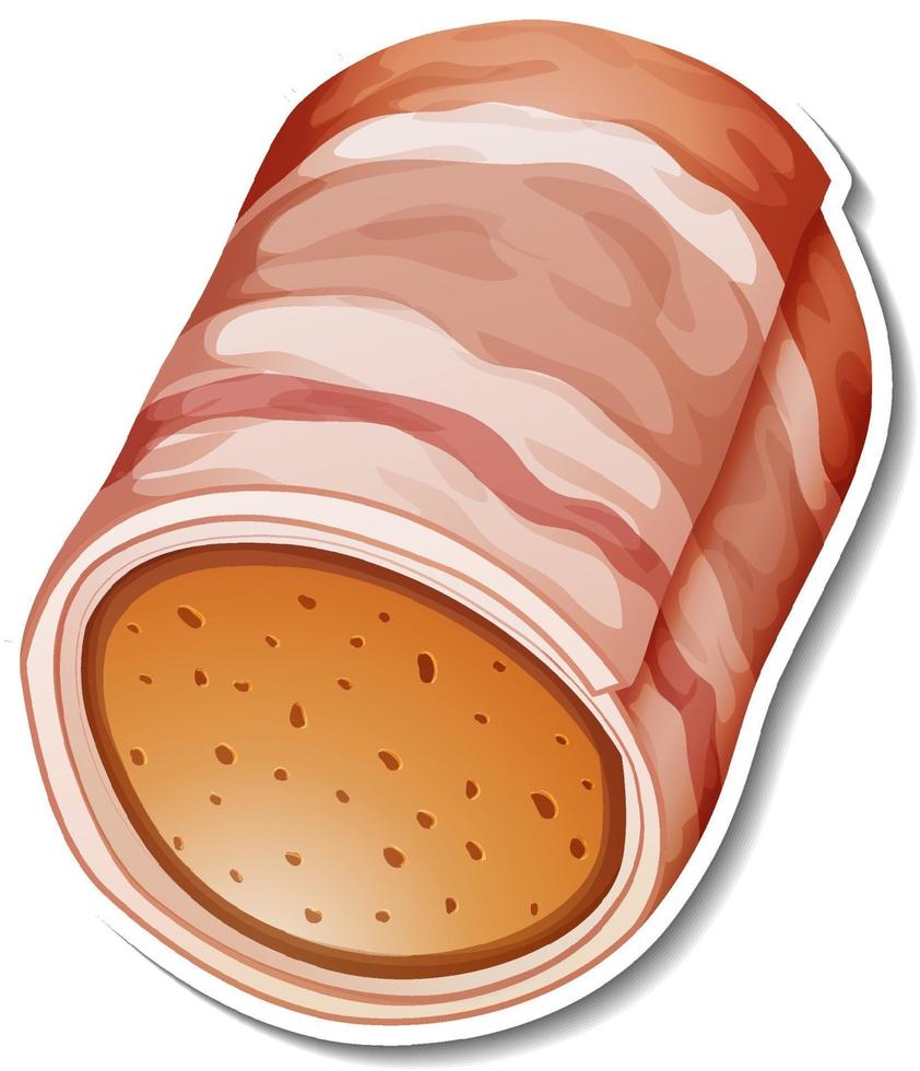 un adesivo con salsiccia avvolta nel bacon su sfondo bianco vettore