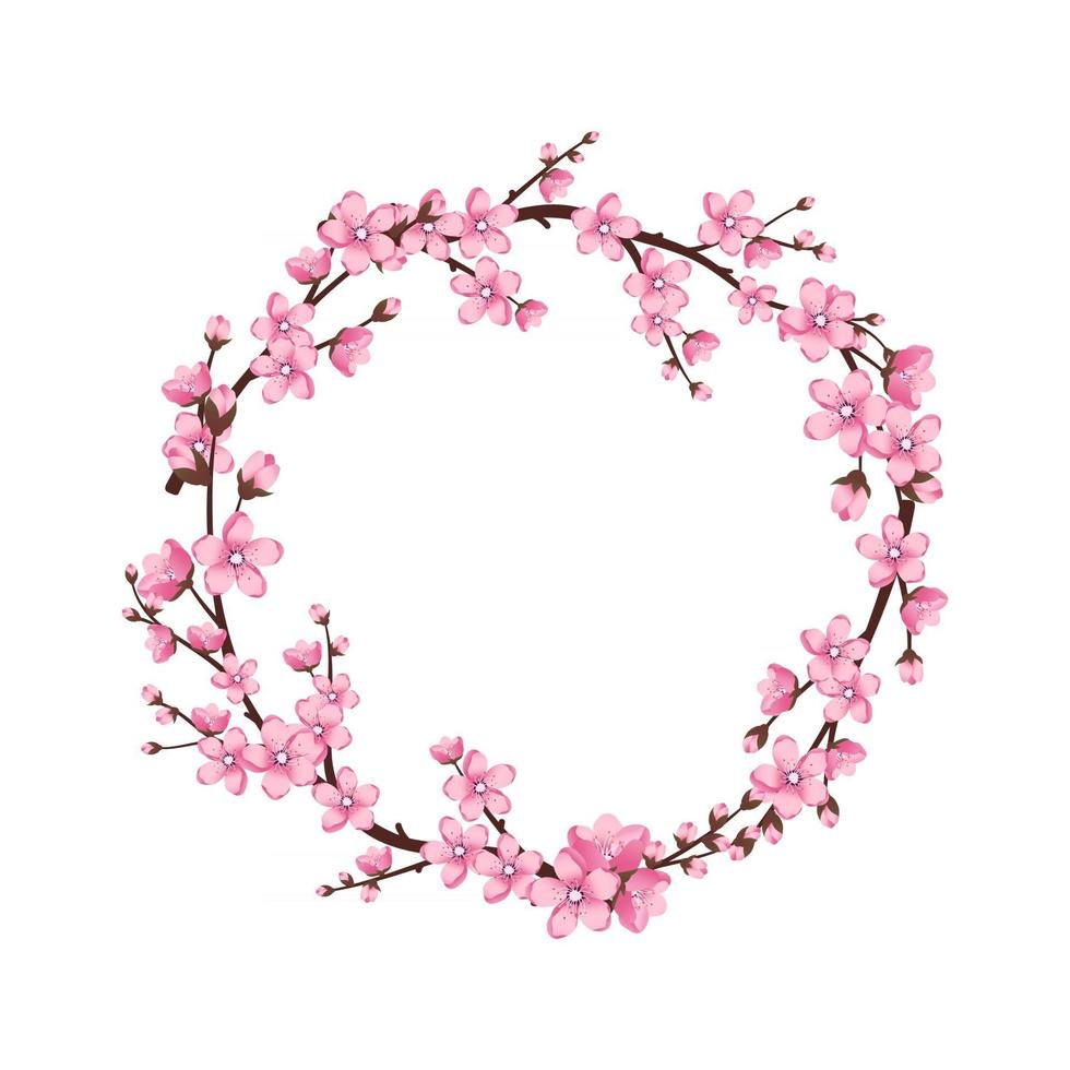 ghirlanda di fiori di ciliegio. fiori di sakura rosa carini vettore