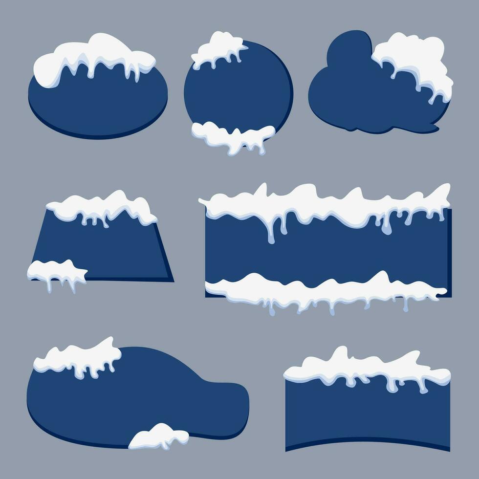 impostato di neve berretto coperto blu pubblicità bandiera nel diverso forme, rettangolare, circolare, ellittica ,eccetera. vettore