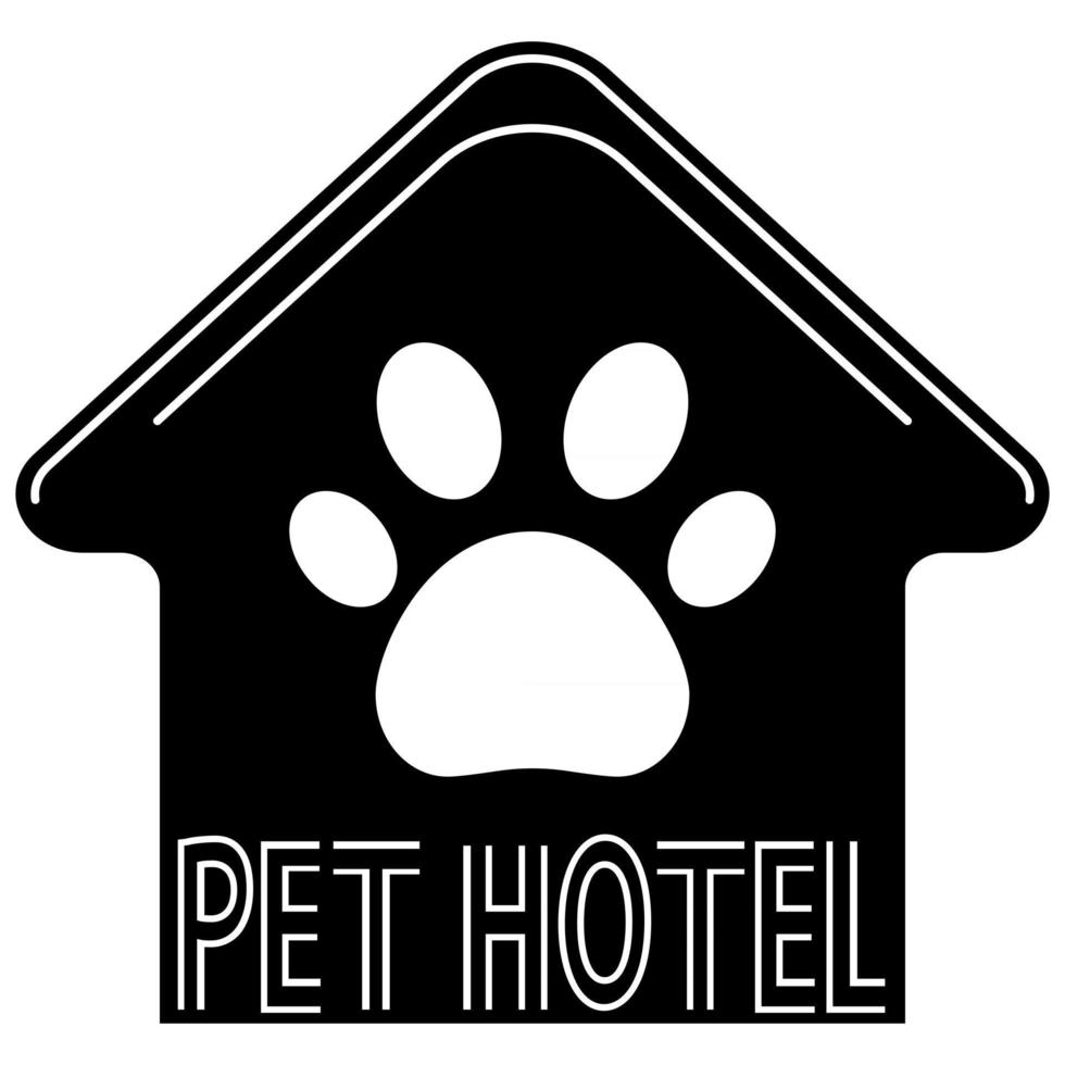 Albergo per animali. logotipo di hotel per animali in stile piatto. simbolo di casa di cane o gatto con l'icona di una zampa all'interno, isolato su sfondo bianco vettore