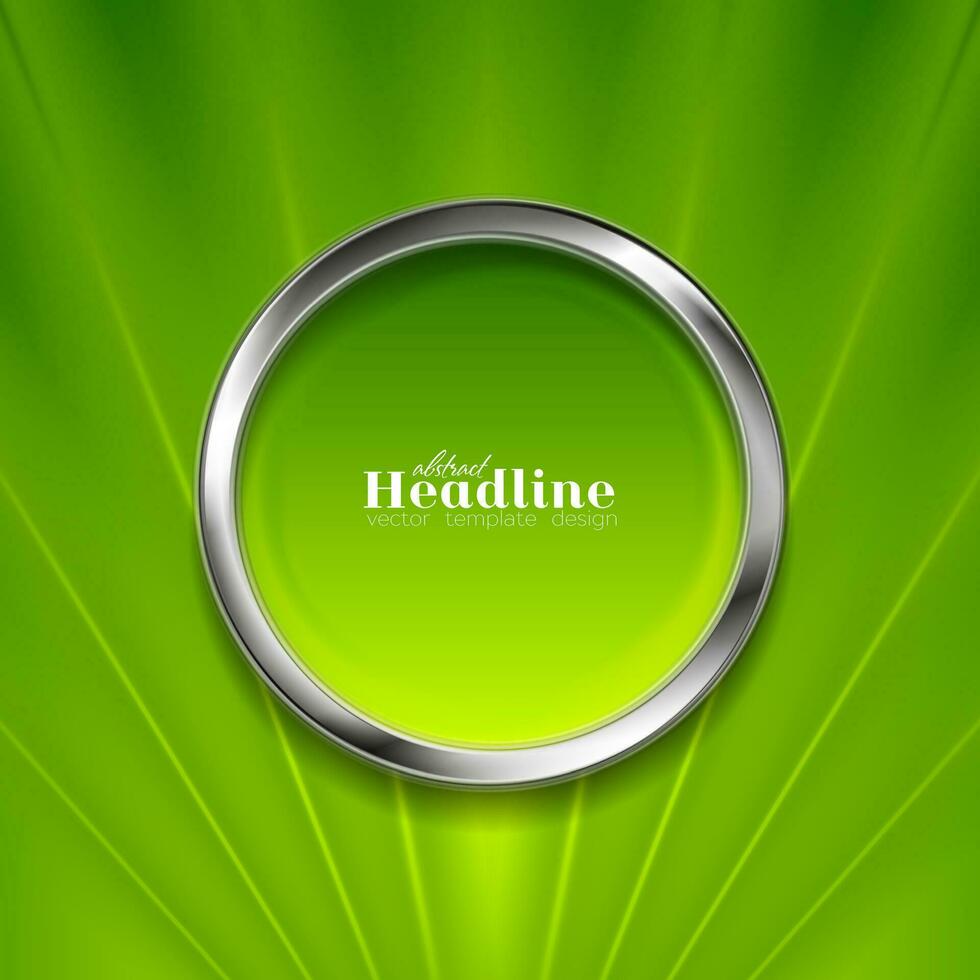 luminosa verde astratto Tech sfondo con metallico cerchio vettore