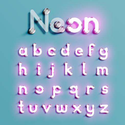 Set di caratteri al neon realistico, illustrazione vettoriale