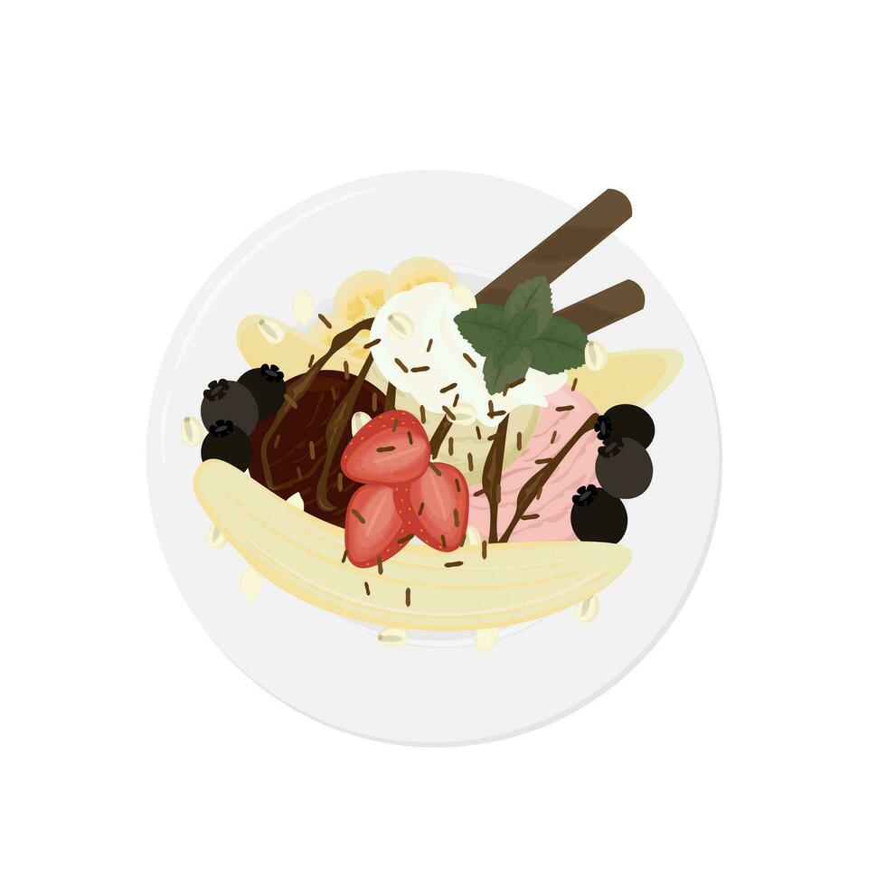 logo illustrazione di Banana Diviso con ghiaccio crema coppa di gelato guarnita vettore