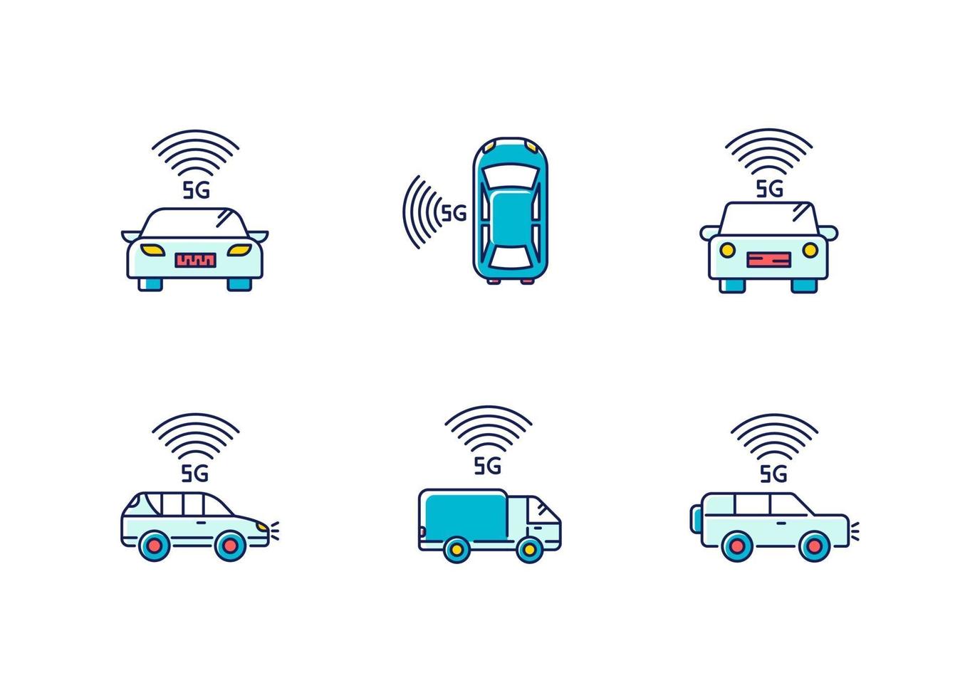 Set di icone a colori RGB per auto intelligenti 5g vettore