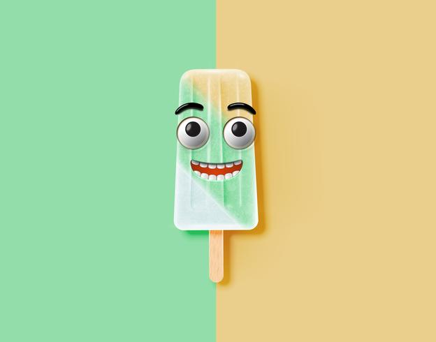 Emoticon divertente sull&#39;illustrazione realistica del gelato, illustrazione di vettore