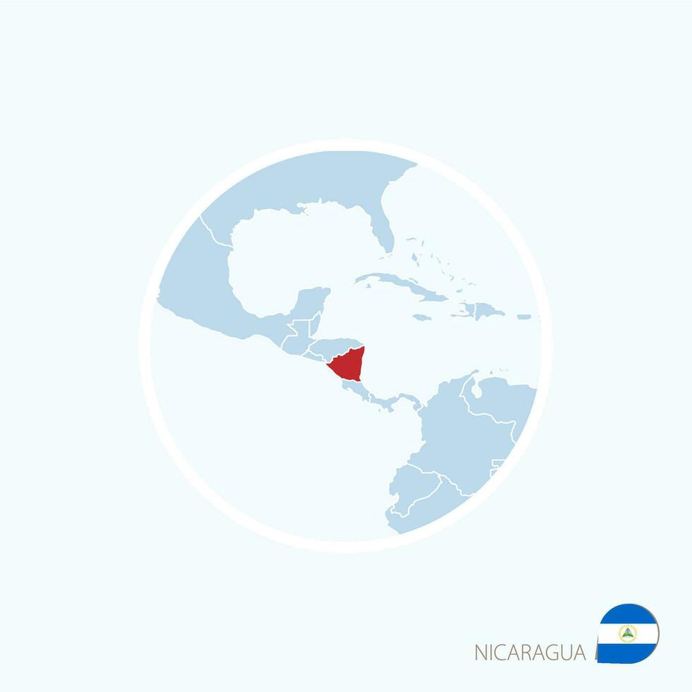 carta geografica icona di Nicaragua. blu carta geografica di centrale America con evidenziato Nicaragua nel rosso colore. vettore