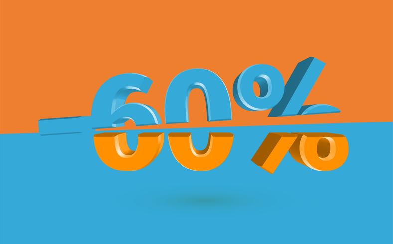 Illustrazione di vendita 3D con percentuale di taglio, vettoriale