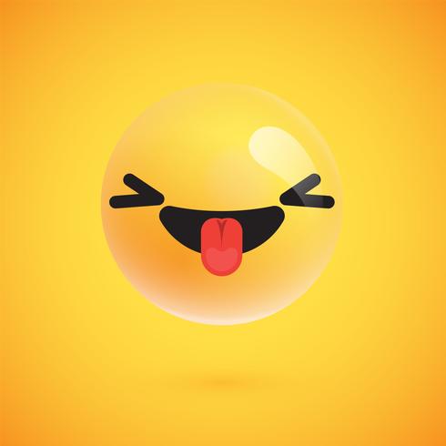 Emoticon giallo alto-dettagliato sveglio per il Web, illustrazione di vettore