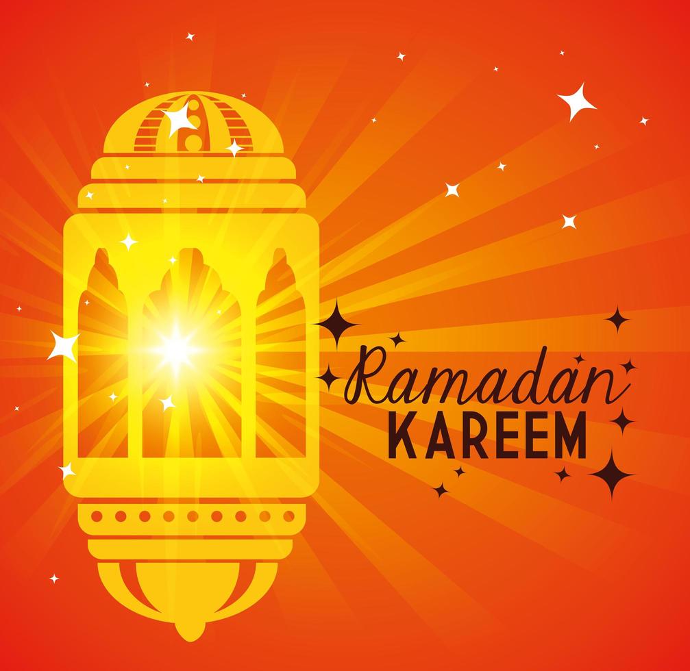 poster di ramadan kareem con lanterna appesa vettore