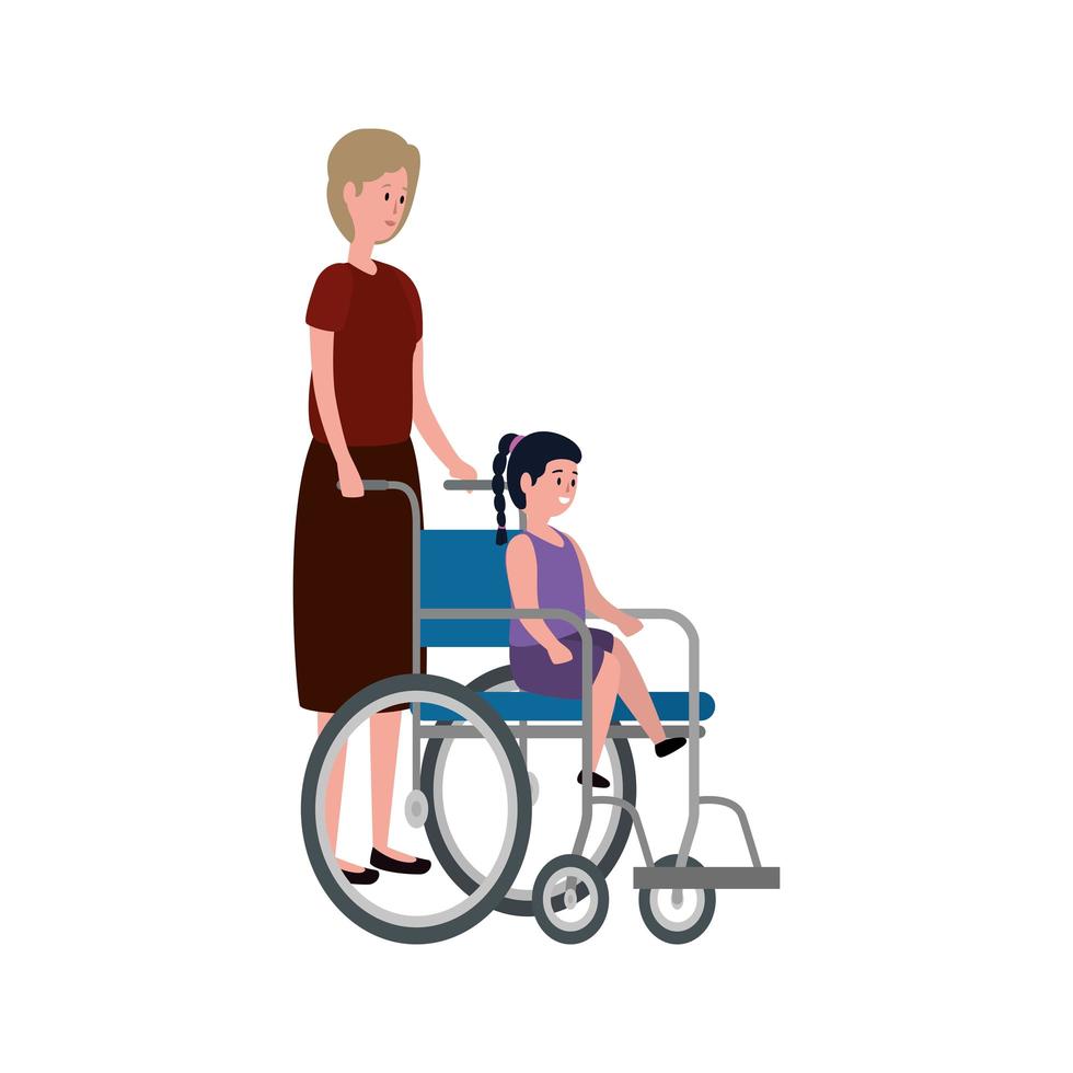 nonna carina con nipote in sedia a rotelle vettore
